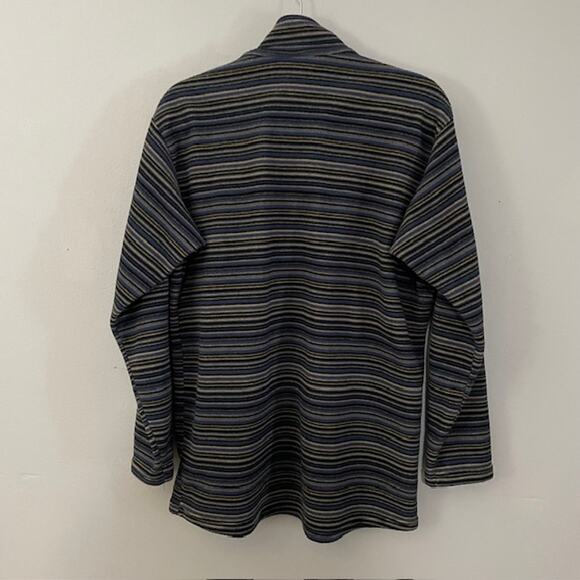 Patagonia Men's Large 1/2 Half Zip Fleece Pullover Striped Blue Gray Activewear - Picture 4 of 4